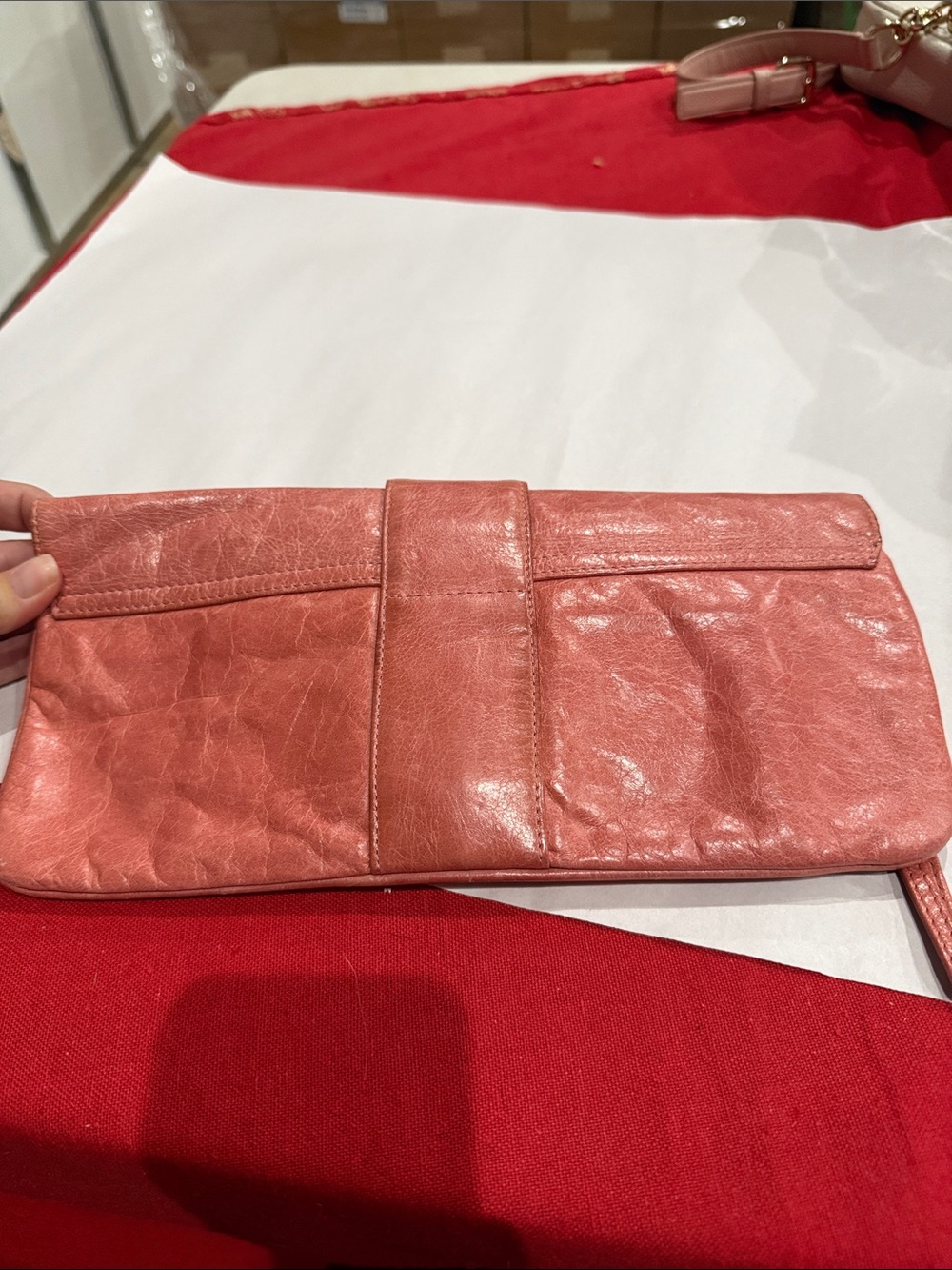 HOBO Coral Pink Leather Wristlet Clutch with Buckle - Picture 4 of 4